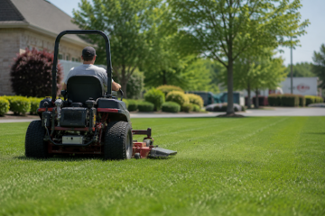 Zero-turn mower cutting a large lawn